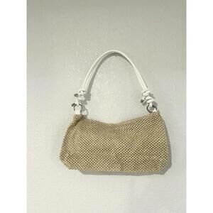 NEW Womens Handbag Straw Woven Beach Bag Biege White Knot Handle Lightweight